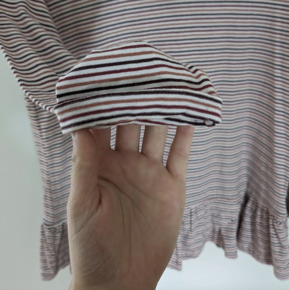 NWT Downeast Burgundy Striped Ruffle Hem Shirt - Picture 6 of 6